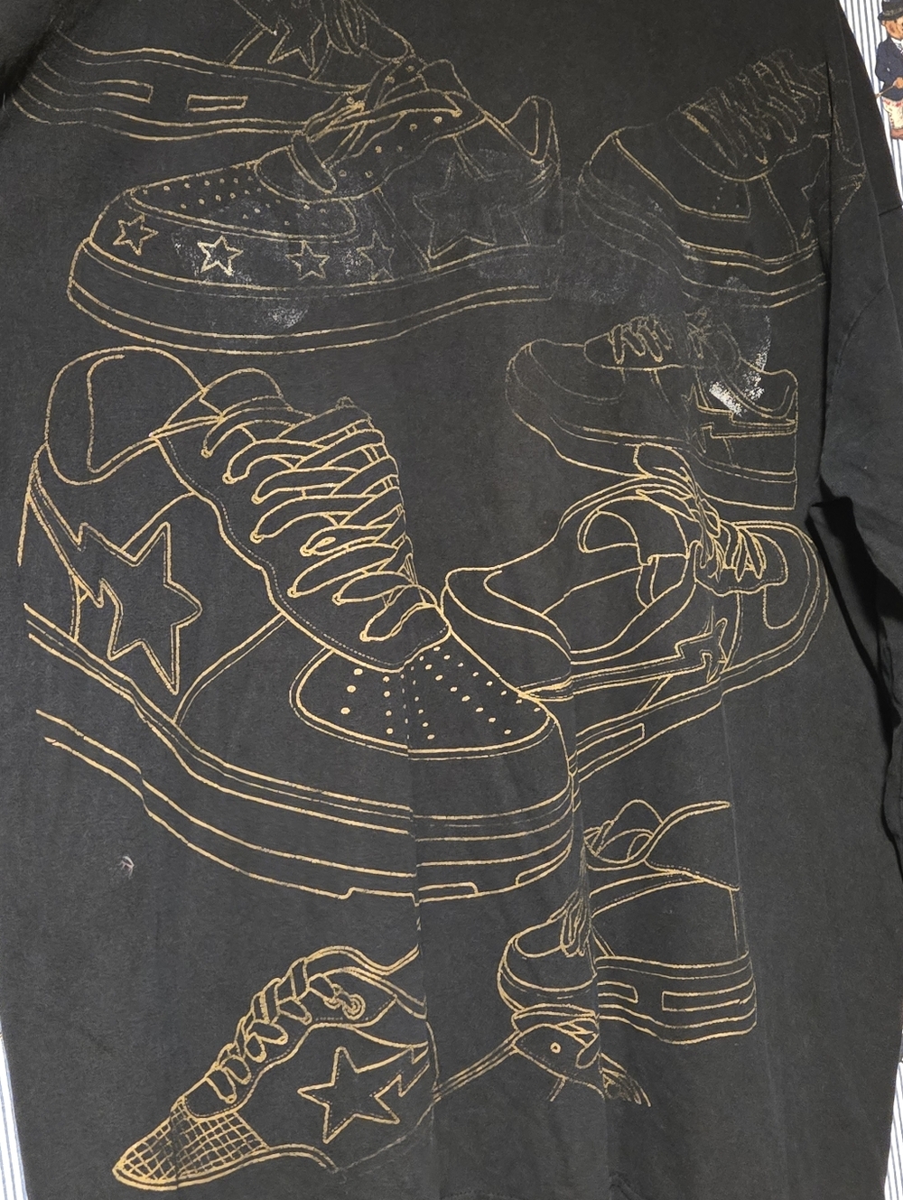 Vintage Bape Bootleg Black Gold Sneaker Line Art Longsleeve Shirt Nona Tee 2XL